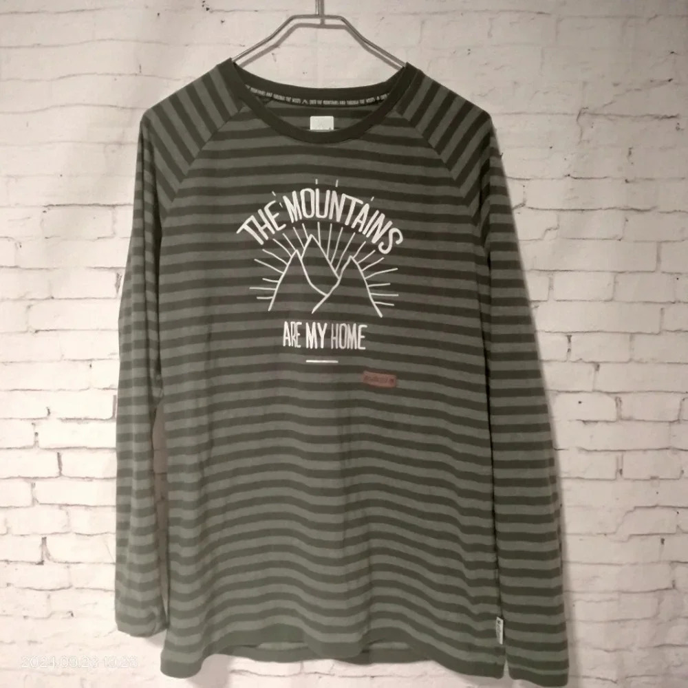 Maloja Men's Sz Medium Shirt Gray Striped Crew Neck Long Sleeves Tees Hiking